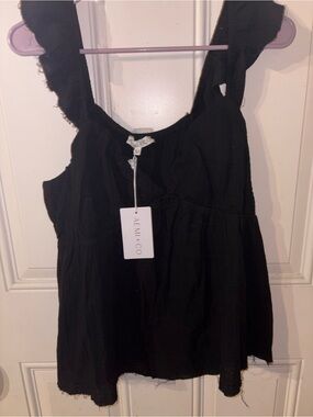AEMI+CO Black Ruffle Strap Cotton Cami New with tags medium